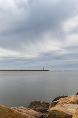 Farol do Pontao lighthouse located at the entrance of the Douro River, Porto, Portugal