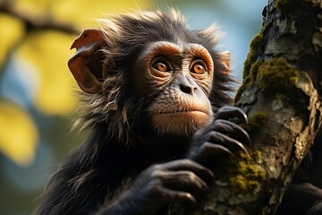 Chimpanzee Monkey on the Tree in Kibale Nat. Generative AI