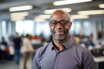 Obraz premium Successful American African business man looking confident and smiling. Generative AI
