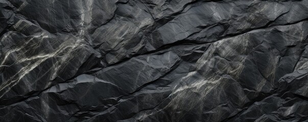 Fototapeta premium Abstract granite pattern on wet black stone, realistic coal, energy panorama. Generative Ai.