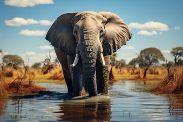Fototapeta na wymiar Okavango Delta Wild Elephant. Generative AI