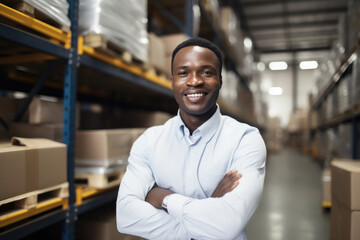 Smiling African-American Employee Ensuring Efficient Warehouse Management