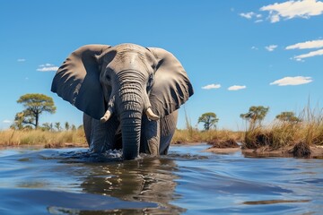 Okavango Delta Wild Elephant. Generative AI
