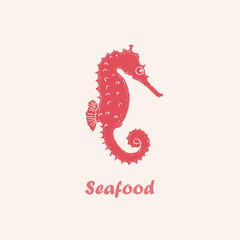Fototapeta premium Seafood, seahorse, logo, doodle, line art,seafood illustration , crustacean , food illustrations, marine, ocean