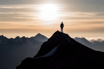 Silhouette of a Person Conquering the Mountain Peak