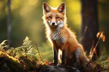 Naklejka na ściany i meble Red Fox Hunting Wildlife Scene. Generative AI