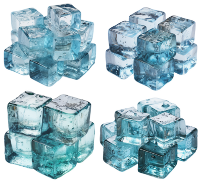 collection of different stacked ice cubes on a transparent background, Generative AI