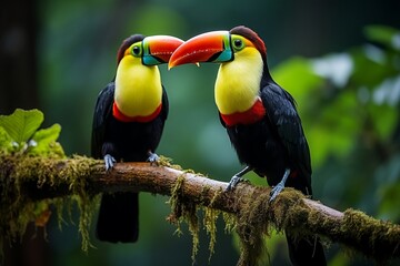 Toucan Perched Bird in Verdant Forest. Generative AI