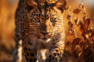 Leopard in Yellow Field. Generative AI