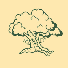 Vintage character design of tree