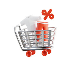 red and white online shop or e-commerce illustration 3D render with Icon and elements for your online shop business