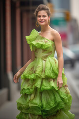 Stylish Woman in a Lettuce Dress