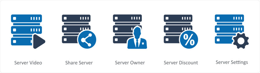 A set of 5 Internet icons as server video, share server, server owner