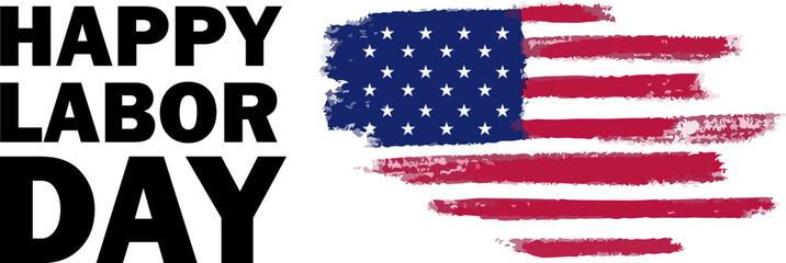 Happy Labor Day greeting illustartion poster. United States national flag colors and lettering text Happy Labor Day. Vector EPS 10