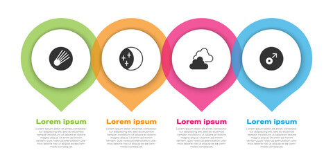 Set Comet, Eclipse of the sun, Cloudy weather and Mars symbol. Business infographic template. Vector