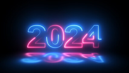 2024 year 3d text on black. Digital New Year numbers isolated on black background.