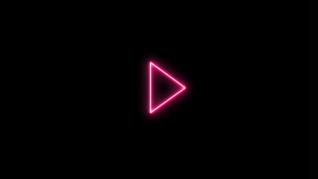 Neon shine play button with neon circle. Neon glowing play button.