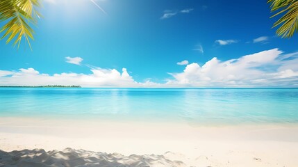 Fototapeta na wymiar Beautiful beach with white sand, blue sky and small waves