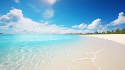 Beautiful beach with white sand, blue sky and small waves