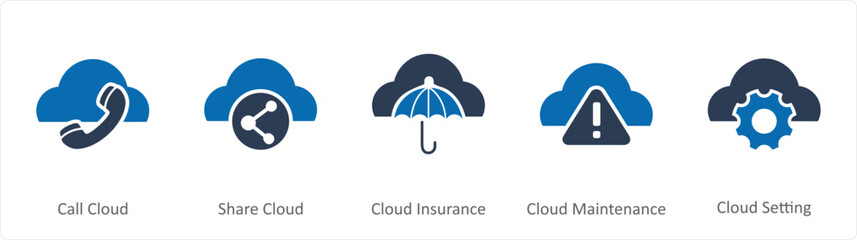 A set of 5 Internet icons as call cloud, share cloud, cloud insurance