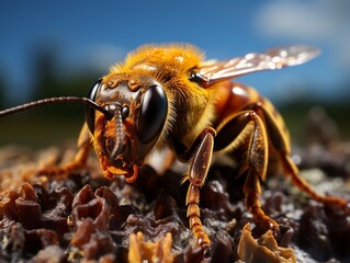Close-up highly detailed MACRO shot of the bee generative ai