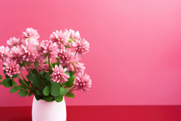 Naklejka na ściany i meble Bouquet of red clover on pink background with copy space for text