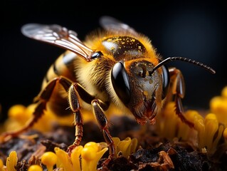 Close-up highly detailed MACRO shot of the bee generative ai