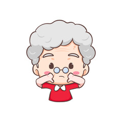 Cute Grand mother showing thumb down gesture cartoon character. People expression concept design. Isolated background. Vector art illustration.