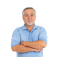 Portrait senior man feel happy isolated on a transparent png background - lifestyle senior male...