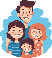 Happy family. Father, mother, son and daughter. Parents guard their children's hands. Vector illustration in flat style
