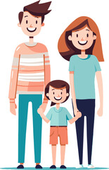 Happy family. Father, mother, son and daughter. Parents guard their children's hands. Vector illustration in flat style