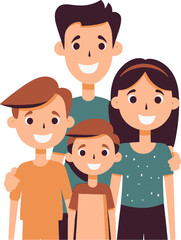 Happy family. Father, mother, son and daughter. Parents guard their children's hands. Vector illustration in flat style
