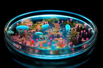 Bacteria colony forming on a petri dish.