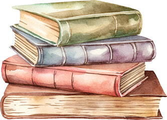 Stacked books watercolour illustration created with Generative AI technology