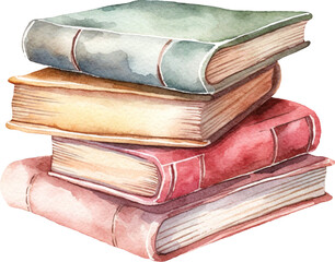 Stacked books watercolour illustration created with Generative AI technology
