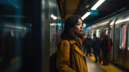 A Woman Amidst the Subway Bustle