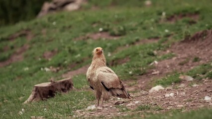 Egyptian vulture standing and looking around