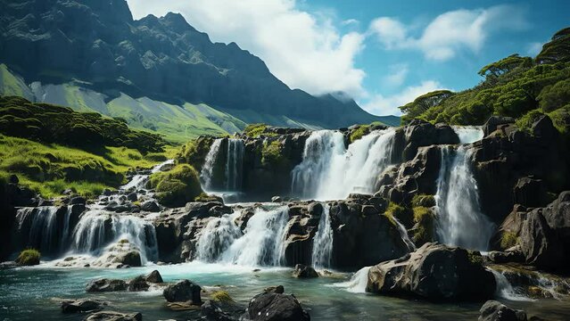 Waterfall video with water splash