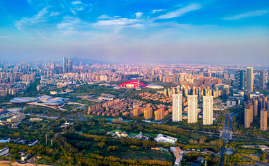 Obraz premium The Urban Environment of Nanjing Olympic Sports Center and Jiangsu Grand Theater in China