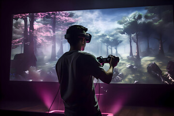 A cutting-edge virtual reality gaming experience, immersing the player in a visually stunning and interactive environment.
