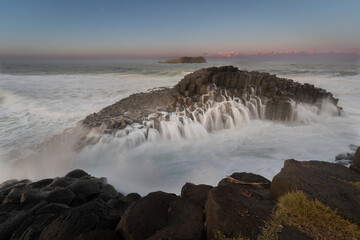 waves crashing on rocks at Fingal Heads