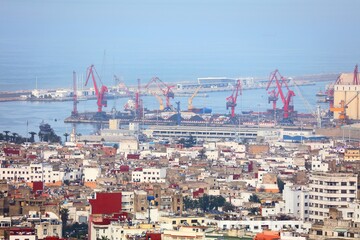 Casablanca, biggest city in Morocco. Aerial view of Port of Casablanca.