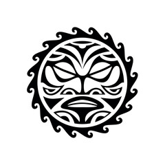 Traditional Maori round tattoo design. Editable vector illustration. Ethnic circle ornament. African mask. Black and white