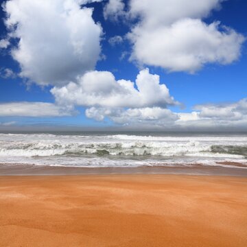 Morocco perfect beach. Lalla Fatna beach waves, near Safi. Atlantic coast in Morocco.
