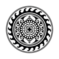Traditional Maori round tattoo design. Editable vector illustration. Ethnic circle ornament. African mask. Black and white