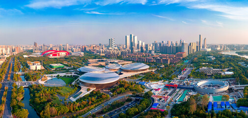 Fototapeta na wymiar The Urban Environment of Nanjing Olympic Sports Center and Jiangsu Grand Theater in China
