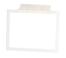 Vintage instant photo frame mockup with brown tape isolated on transparent background