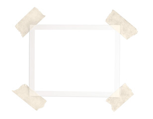 Vintage instant photo frame mockup with brown tape isolated on transparent background