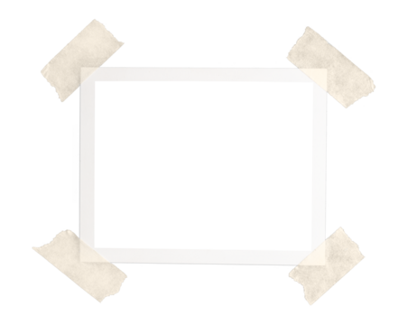 Vintage instant photo frame mockup with brown tape isolated on transparent background