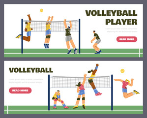 Set of website banner templates about volleyball sport game flat style
